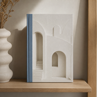 Carnet de notes LABON personnalisé à relief architectural, couverture rigide ivoire, arches gaufrées à l'aveugle, dos bleu, pages lignées, reliure cousue