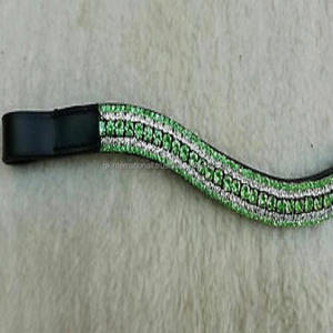 Personnalisé 5 Rangées Mega Bling Vert Tout Clair Cristal Cuir Cheval front Band Forme Incurvée en Noir Havane Marron Cuir Boucles Personnalisées - Product Image 4