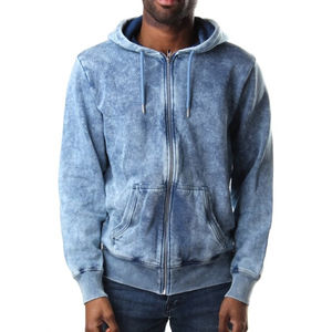Sweat à capuche lavé à l'acide de haute qualité 500gsm pour hommes Logo personnalisé 100% coton poids lourd fermeture éclair conception décolorée au soleil pour les saisons d'hiver - Product Image 4