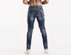 Venta al por mayor de pantalones vaqueros azules de corte recto de cintura media para hombre desgastados rasgados estiramiento suavizante ecológico transpirable High Street - Product Image 3