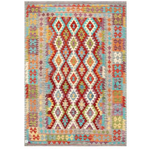 Alfombra Kilim de Maimana, Afganistán, 282 x 199 cm, Alfombra Afgana Tradicional Hecha a Mano - Product Image 1
