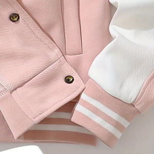 Dernière mode de veste universitaire rose de haute qualité pour femmes vêtements de rue élégants hiver extérieur décontracté bouton décoration en gros - Product Image 4