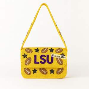 Handmade LSU Football Beaded <b>Clutch</b> <b>Purple</b> and Gold Sequin Purse for Gameday Fans - Product Image 3