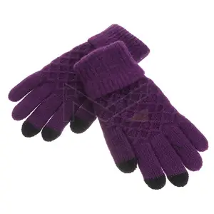舒适的新设计毛皮加热触摸屏羊毛紫色冬季手套