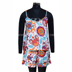 Zed Ar Exports' New Adultos Uso en el hogar Ropa de dormir de verano Mujer 100% Algodón Floral Impresión digital Camisola Conjunto corto Azul OEM Tejido - Product Image 1