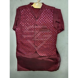 Conjunto de Kurta Pajama de Alta Calidad para Niños con Chaleco, 100% Algodón, Traje Étnico para Bodas y Fiestas, Secado Rápido, para Todas las Temporadas - Product Image 5