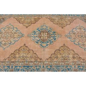 Alfombra turca vintage clásica, beige, azul, 4,8x12,5 pies, diseño de retazos de lana para sala de estar, pasillo, dormitorio de adolescentes, respaldo de látex - Product Image 5