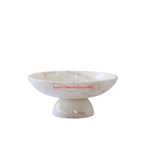 Bol de piédestal en marbre naturel blanc élégant Bol de service à pied poli fait à la main pour la décoration intérieure de luxe et le bol de table de cuisine - Product Image 1