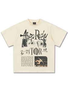 T-shirt ample à manches courtes, style streetwear uni, col rond, blanc pour homme, 100% coton, coupe dobby - Product Image 5
