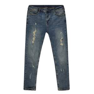 Jeans de Hombre Desgastados de Corte Recto para Verano, Azul Arena, Cintura Media, con Botones, Estilo Urbano Resistente - Product Image 5
