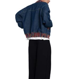 Veste en jean décontractée bleu délavé pour homme STITCHMODE, coupe ample, patchwork, poches zippées, poignets et ourlet à boutons, coutures multiples, style vintage - Product Image 6