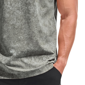 เสื้อยืดสำหรับผู้ชายเสื้อล้างกรดคอกลมย้อมสีธรรมดา - Product Image 3