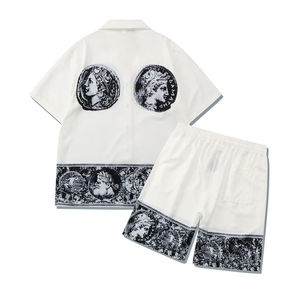 เสื้อเชิ้ตแขนสั้นลําลองและชุดกางเกงขาสั้นสําหรับสไตล์ชายหาดฤดูร้อนผ้าถักทอชายหาดสวมเสื้อยืดแขนสั้น - Product Image 2