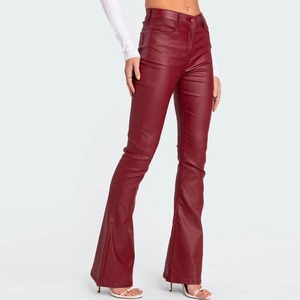 Pantalones de cuero genuino de cintura alta informales para mujer de calidad superior ODM diseño de invierno personalizado transpirable último estilo pantalón - Product Image 5