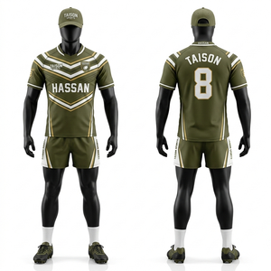 Tenue de rugby pour hommes en polyester interlock respirant de qualité supérieure, motif rayé bleu marine, or et blanc, avec logo personnalisé par sublimation, kit de match pour équipe - Product Image 4