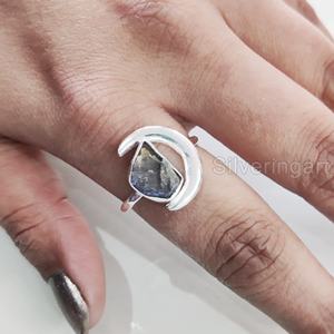 Anillo de Piedra Natural para Mujer, Labradorita Natural, Forma de Luna Creciente, Ajustable, Joyería Navideña, Anillo de Plata de Ley 925 - Product Image 4