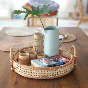ถาดรองหวายทรงกลมพร้อมที่จับสำหรับอุปกรณ์ครัวและถาดเก็บของใช้งานง่าย - Product Image 5