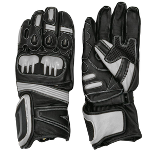 Gants de moto unisexes en cuir véritable pour l'hiver, blindés blancs/noirs pour la course automobile - Product Image 1