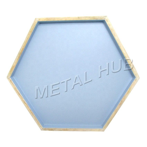Plateau de service décoratif moderne de style européen, carré et hexagonal, en manguier, bambou et marbre, pour la cuisine et la maison. - Product Image 2