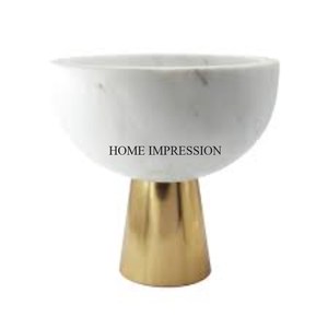 Forme ronde en marbre blanc de qualité supérieure avec plaqué or Unique Designer Base en métal Table maîtresse vaisselle bol fournitures - Product Image 4