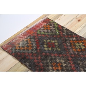Tapis turc vintage, tapis Kilim 2,2x10,2 pieds, tapis en laine géométrique rouge arc-en-ciel - Product Image 5