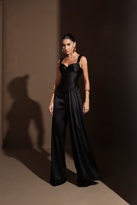 Ensemble 2 pièces pour femmes, haut court sans col et pantalon large, tenue élégante chic de resort, rose - Product Image 4