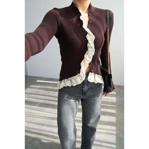 COFFEE <b>Lace</b> Knit <b>Cardigan</b> - Product Image 1