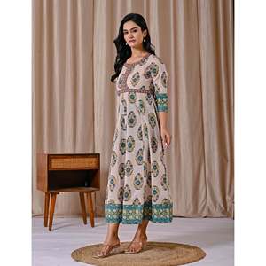 Vestido de algodón gris con estampado Butta Block, estilo bohemio casual, largo hasta el suelo, con botones, elegante para mujer, ODM 5XL, transpirable, cintura natural - Product Image 6