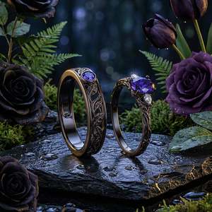 Ensemble de bagues pour couple Jeulia, style gothique romantique, noir, inspiré de la nature, bijoux tendance - Product Image 3