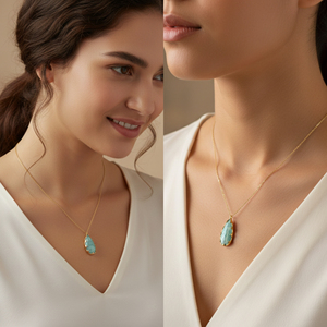 Amazonite Pear Shape Sterling <b>Silver</b> Gold Trendy <b>Necklace</b> <b>Handmade</b> Women Jewelry Adjustable Wedding Parties <b>Necklace</b> - Product Image 6