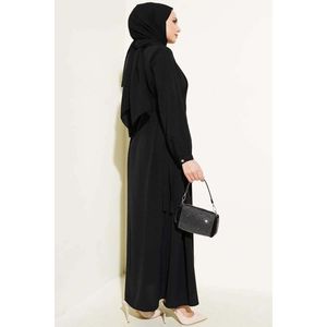 Robe boutonnée à nouer sur le côté Noir - Product Image 1