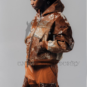 Sweat à capuche unisexe en cuir de vachette à double fermeture éclair, séchage rapide, respirant, couleur beige et blanc - Product Image 3