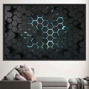 Lienzo Impreso Moderno: Arte Hexagonal Negro para Decoración Elegante, Lienzo con Marco Negro - Product Image 1