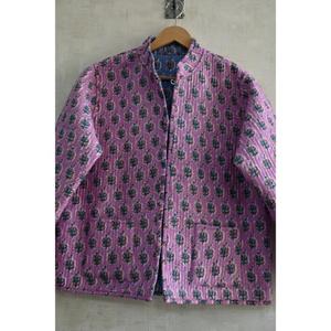 Chaqueta Ligera Hecha a Mano Reversible Acolchada de Algodón Tejido para Mujer, Estampado Floral en Bloques, Manga Larga, Invierno - Product Image 2