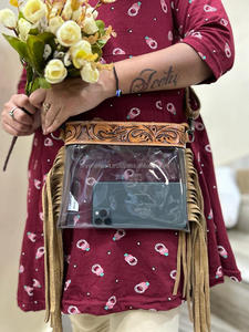 Nouveau vrai Western élégant fabriqué à la main en cuir usiné frange clair stade sacs couleur en cuir usiné changement de pièce porte-clés portefeuilles - Product Image 3