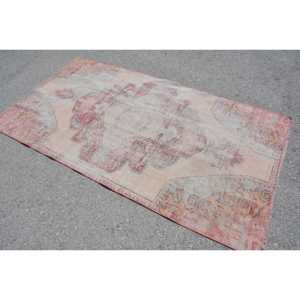 3.8x7.1 ft Vintage Rug, Turkish Area Rug, <b>Red</b> Bordered <b>Wool</b> Rug - Product Image 2