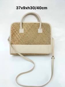Bolsa para Portátil Tejida a Mano, Estética, con Asas, Forro Interior, Cierre Abierto, Decoración Floral con Hojas de Palma, Ecológica - Product Image 6