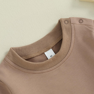 Venta al por mayor 100% algodón niños sudadera con logotipo personalizado cuello redondo invierno pulóver manga larga color sólido para bebés - Product Image 6