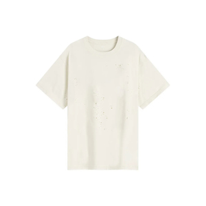 Camiseta desgastada de gran tamaño para hombre en ropa de calle ligera de avena Camiseta de verano de ajuste holgado inspirada con aspecto lavado vintage - Product Image 1