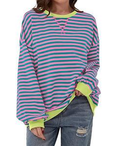 New Style Striped Pattern Round Neck <b>Hoodie</b> Winter Casual Long Sleeve for Home Leisure Color Blocked - Product Image 4