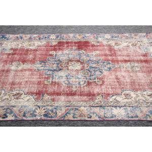 Vintage Turkish Accent Rug 4.6x7.5 ft, <b>Red</b> Blue Floral <b>Wool</b> Rug - Product Image 4