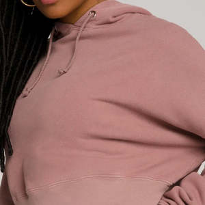 Femmes Logo personnalisé 100% coton solide cordon à capuche haut court manches longues respirant polaire décontracté vêtements d'hiver en gros - Product Image 1