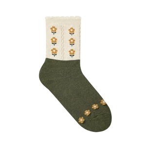 ODM Personnalisé En Gros Jacquard Coton Chaussettes Crew pour Femmes Filles Respirant Style Quotidien avec Mignon Motifs Floraux Longueur Cheville - Product Image 3