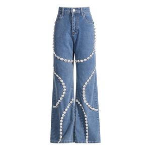2025 Wholesale High Quality Midweight Coated Washed Button <b>Jeans</b> Distressed Hole <b>Flare</b> Pants <b>Men</b> Denim Mid Waist Patchwork - Product Image 2