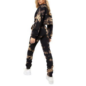 Ensemble de survêtement pour femme délavé à l'acide, streetwear vintage, broderie usée, sweat-shirt et pantalon de survêtement en molleton pour femme - Product Image 5