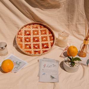 Plateau de panier en bambou tissé à la main, vaisselle, plateaux ronds tissés à la main, caddie plat de qualité, vente en gros OEM ODM disponible - Product Image 6