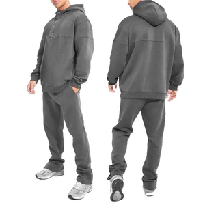 Haute qualité hommes demi-bouton polaire survêtement hiver nouveau Style empilé Flare survêtement survêtement ensemble surdimensionné évasé pantalons de survêtement - Product Image 2