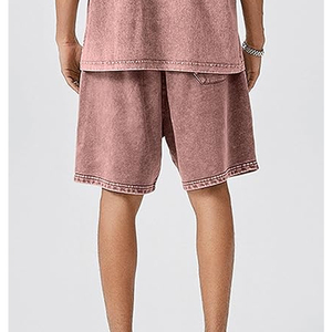 Short délavé à l'acide pour hommes, avec logo personnalisé, vêtements de ville décontractés, dernière mode, short délavé à l'acide avec motif solide, vente en gros - Product Image 3