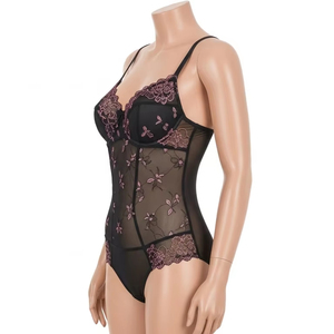 <b>Lace</b> Embroidered Bodysuit Nylon Spandex Blend Medium Control <b>Shapewear</b> Women Underwear Stretchable Comfortable Lingerie Wear - Product Image 2