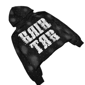 เสื้อฮู้ดดี้ทรงบ็อกซี่สไตล์สตรีทแวร์ผ้าเฟรนช์เทอร์รี่ฟอกสีแบบย้อมกรดทรงปกติสำหรับผู้ชาย ผ้าฝ้าย 100% ผลิตตามสั่ง ประดับด้วยคริสตัล - Product Image 1